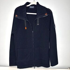 GREEN COAST Italian Sweater - Zip Front, Men’s, Merino Blend, Navy, Zip, 🇮🇹